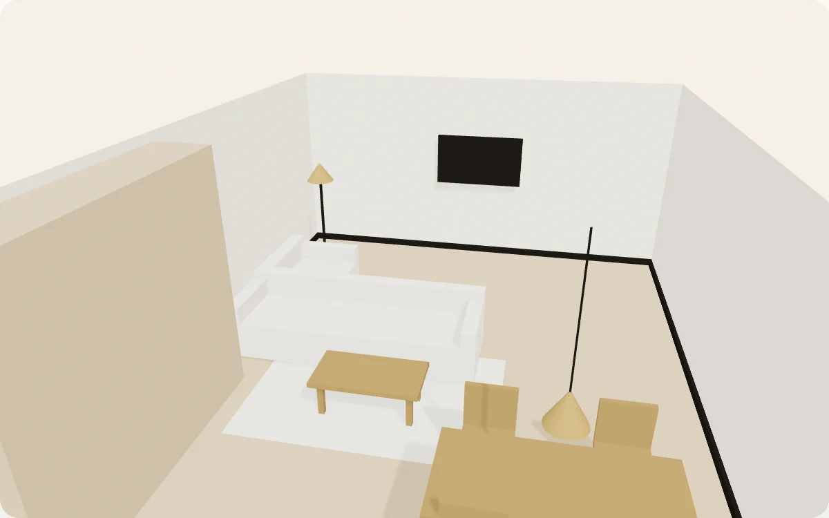 Balkonwoning in 3D: 5,4 bij 6,8 meter, ingericht volgens het plan